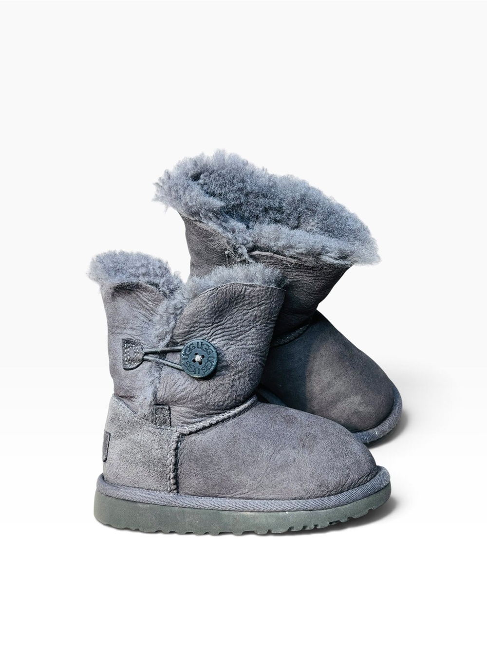 UGG Kids Grey Suede Shearling Button Booties